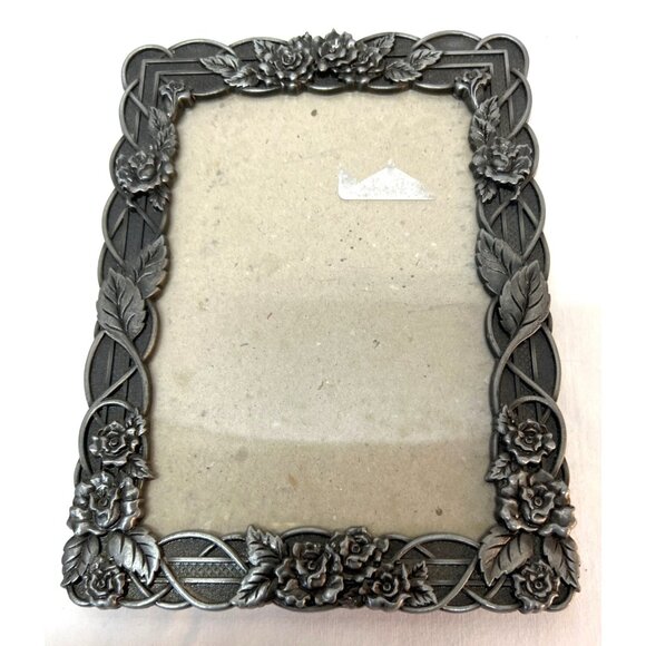 Vintage Ornate Pewter Grey Metal Rose Vine Photo 5'' x 7'' Frame - Picture 1 of 4